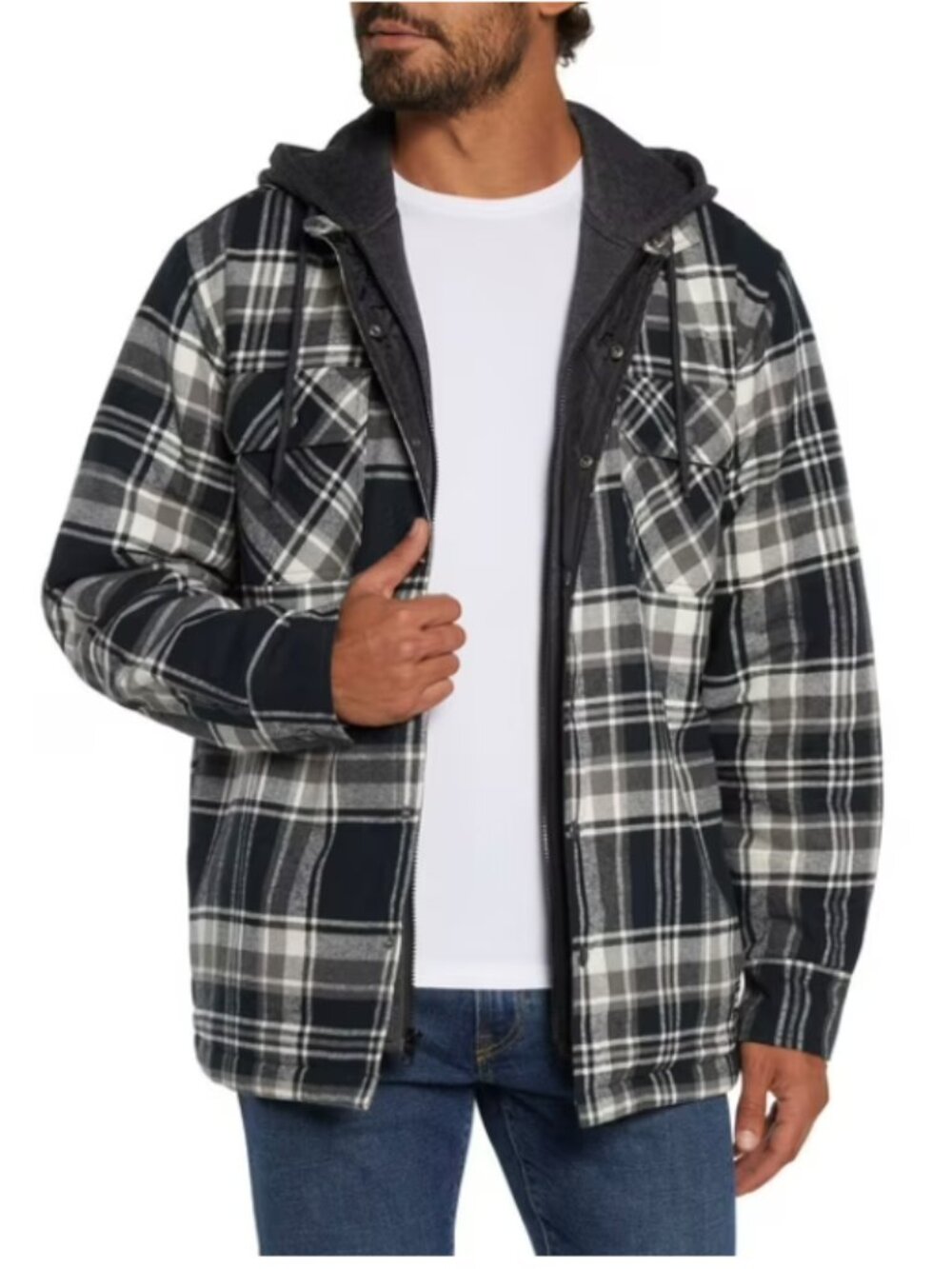 Eddie Bauer Men's Hooded Shirt Jacket In Black & White Size Medium NWT